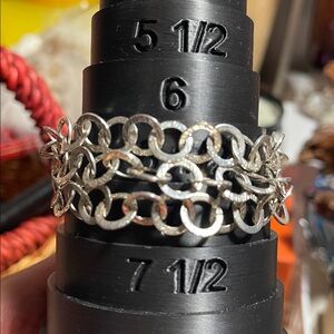 3-strand Circle Link Silver-tone Bracelet - size 7